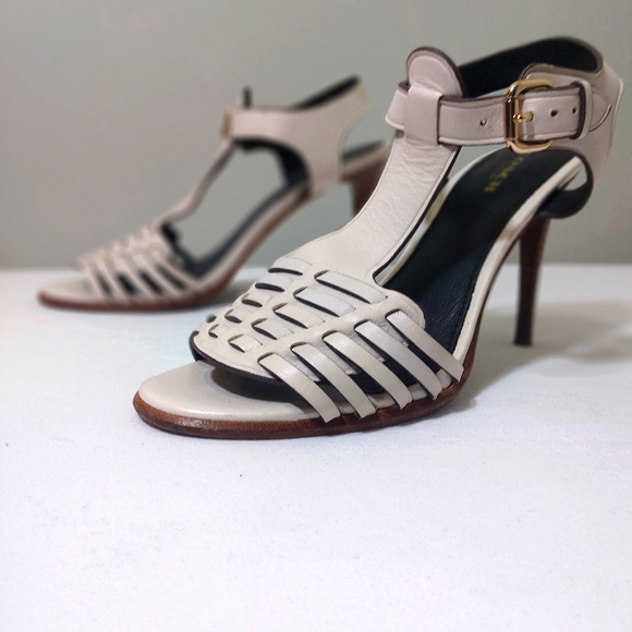 COACH 'Izzy' Genuine Leather Heeled Sandal in Chalk Sz 7B - Picture 1 of 14